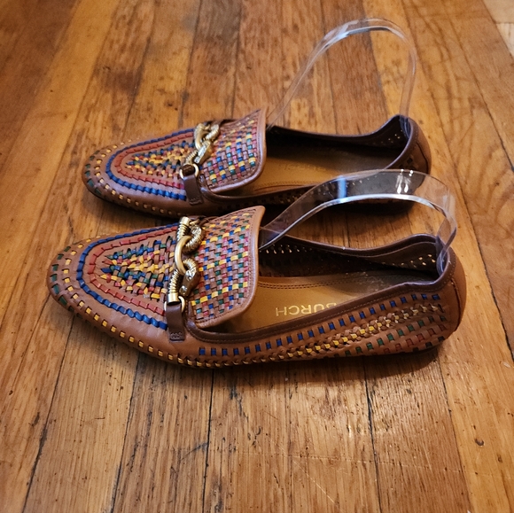 Tory Burch Jessa Woven Leather Loafers In Aged Camello/ Multi / Gold - Picture 10 of 12